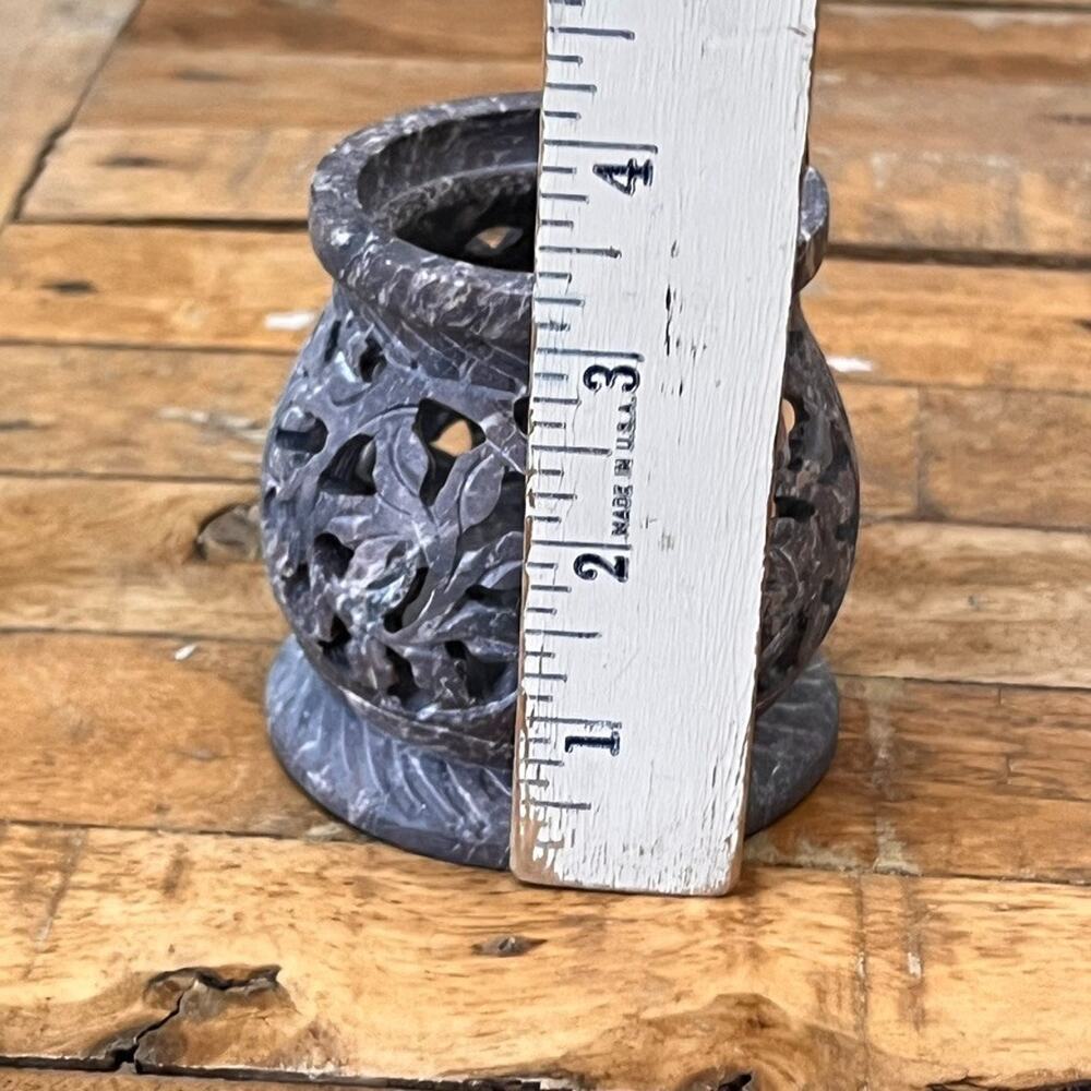Soapstone Hand Carved Tea Light Holder 3.5" Oil Burner - Picture 7 of 9